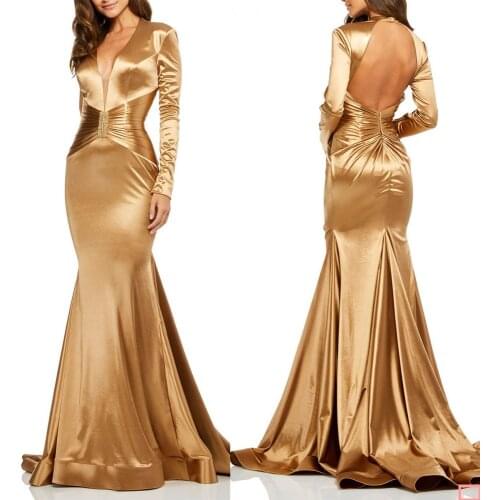 Elegant Mermaid Backless Sleepwear Long Sleeves Floor Length Evening Dress Custom Made Party Dress