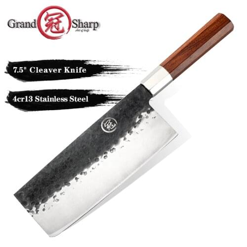 Grandsharp Handmade Chinese Cleaver 7.5 inch High Carbon 4cr13 Steel Cooking Slicing Tools Professional Chef Knife Best Kitchen