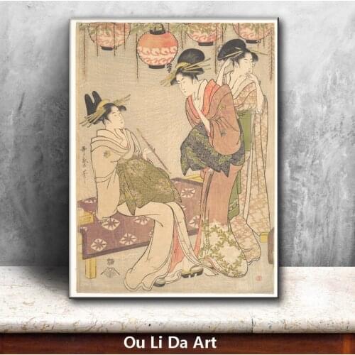 Classic Japan kimono women lantern festival oil painting canvas painting printings printed on canvas wall art decoration picture