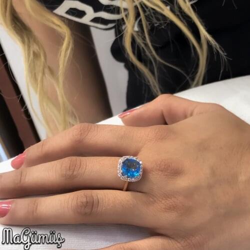 Diamond Work Aquamarin Gemstone Silver Ring