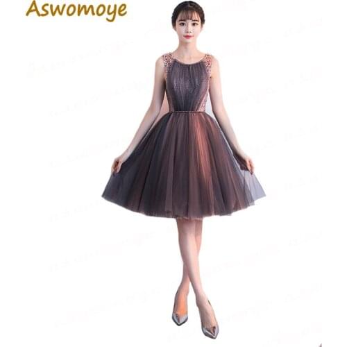 Aswomoye Haute Couture Short Evening Dress O-Neck Beaded Party Dresses A-Line Prom Dress robe de soiree