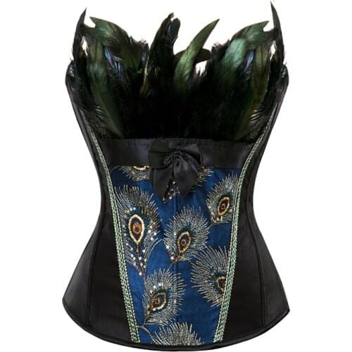 Corsets and Bustiers Peacock Embroidery Princess Burlesque Overbust Corset Gothic Feather Clothing Body Shaper Bustier Plus Size