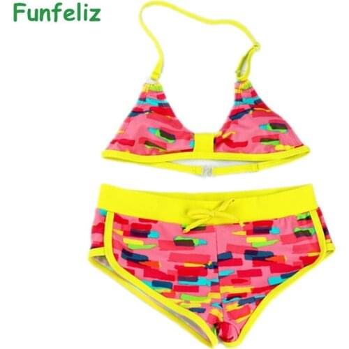 Two Pieces Girls Swimsuit Tankini biquini infantil menina Girls Swimwear Cute Girl Bikini kids split Bathing Suits Children 6-16