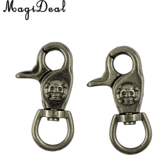 MagiDeal 2pcs Outdoor DIY Alloy Antique Silver Skull Snap Swivel Trigger Hooks Clips for keychain Climbing Caving Accessories