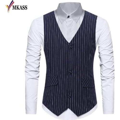 2018 Striped Mens Waistcoat Gilet Homme Classic V Neck Single Breasted Men Dress Suit Vest Casual Business Wedding Mens Vests