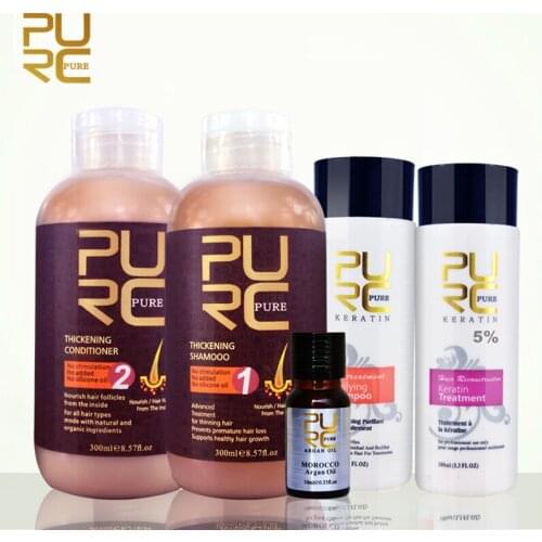 PURC Contain 5% Formalin Brazilian Keratin Straightening Hair Treatment Set And Ginger Shampoo Conditioner For Hair Growth Set
