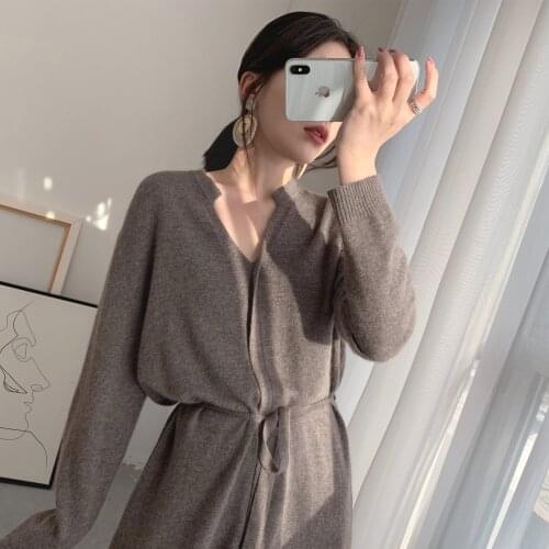 2021 New Autumn Sweater Women Dress Winter Long Sleeve Sweaters Knitted Dresses Womens Loose Maxi Oversize Knitting Robe Vestido