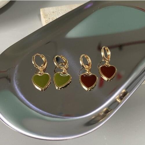 ZN New Enamel Sweet Love Heart Drop Earrings for Women Red Green Girls Korean Fashion Statement Wedding Jewelry