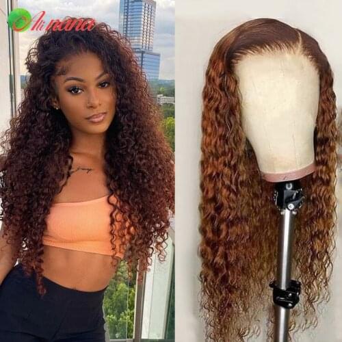 Kinky Curly Lace Front Wig Human Hair Wigs For Black Women Honey Brown Color Glueless 4x4 Lace Closure Wig Pre-Plucked Hairline