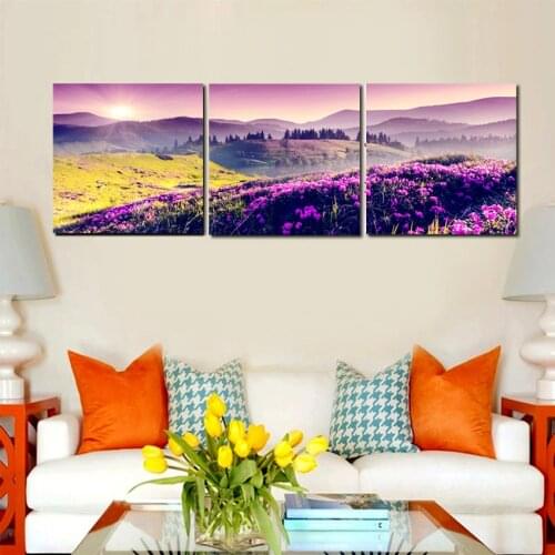 Landscape Paintings Beautiful Purple Nature Canvas Wall Art Sunrise Mountain Pictures For Living Room Wall Decor No Frame