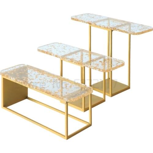 French golden dessert table decoration display rack birthday cake tray household gold foil tray