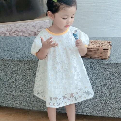 Girls Casual Dresses 2021 Korean Summer Flowers White Lace Vestidos Children Wedding Party Costumes Princess Fancy Clothing 3-7M