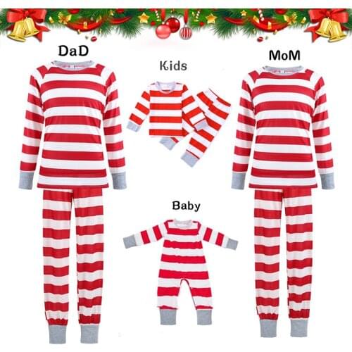 Christmas Family Matching Pajamas Clothes 2021 New Year Striped Home Wear Childrens Split Baby Rompers Family Matching Clothes