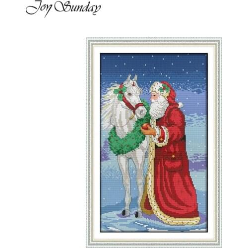 Christmas Cross Stitch Kits Joy Sunday Santa Claus and Horse Counted Stamped DMC 11CT 14CT Embroidery Set Home Decor Needlework