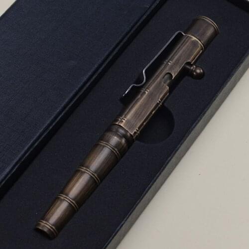 Solid Brass Gel Ink Pen Retro Bamboo Node Bolt Action Writing Tool School Office Stationery Supplies