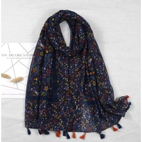 2021 Fashion Newest Floral Pattern Cotton Tassel Scarf Shawls Wraps Hijabs 10pcs/lot