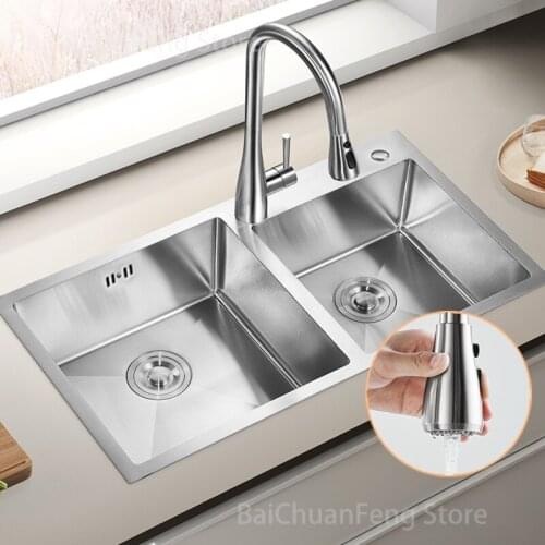 Steel Double Stainless Sink Set Meal Thickened Kitchen Sinks Under Table Basin Double Sink Vegetable Basin Kitchen Accessories