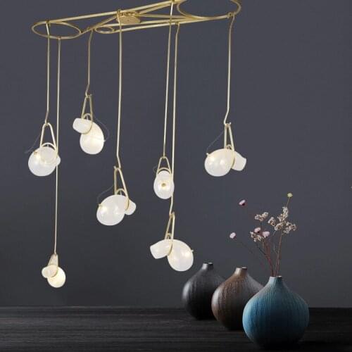 Post-modern pure copper glass chandelier Nordic restaurant living room villa model room lighting