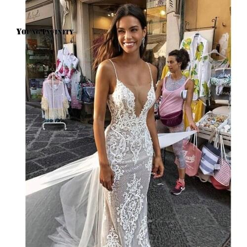 Amazing Mermaid Wedding Dresses 2021 Sleeveless Bridal Gown Backless Scoop Court Train Applique Beaded White Plus Size Bride