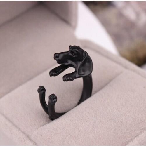 Punk Vintage 3D Labrador Retriever Puppy Animal Wrap Dog Ring Antique Silver Rings Adjustable Dog Ring for Women Birthday Gift