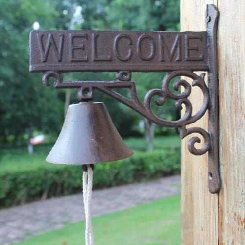 Vintage Style Iron Garden Decor Hand Cranking Bell European Country Accents Home Garden Decor Rustic Iron Welcome Door Bell