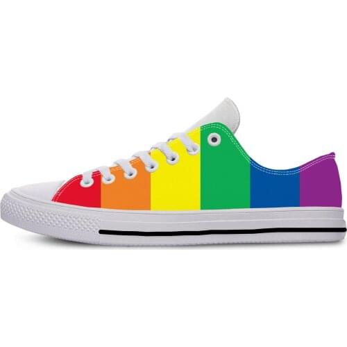 Rainbow LGBT Gay Lesbian Pride Flag Funny Fashion Casual Cloth Shoes Low Top Lightweight Breathable 3D Print Men women Sneakers