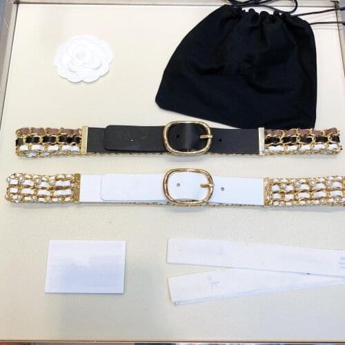 2021 Brand Women Vintage Thick Chain Long Gold Color White Black Leather Belt Party Fine Fashion Jewelry