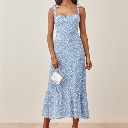 Women Sleeveless Sling Dress Floral Printing Sexy Ladies Summer 2021 Dress Female Spaghetti Strap Robes Ladies Midi Dress