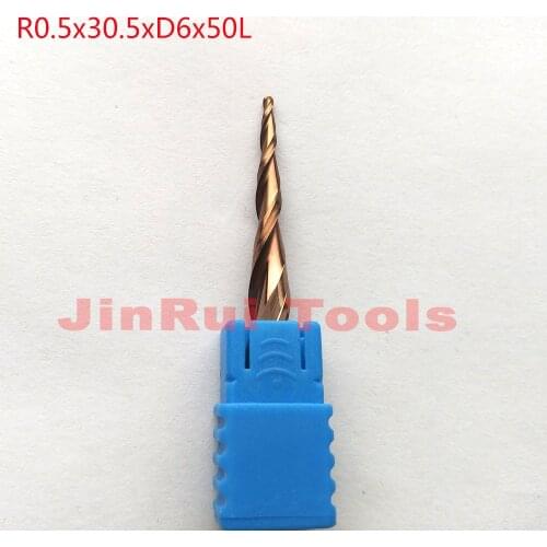1pc R0.5*D6*30.5*50L*2F HRC55 Tungsten solid carbide Coated Tapered Ball Nose End Mills CNC milling cutters knife