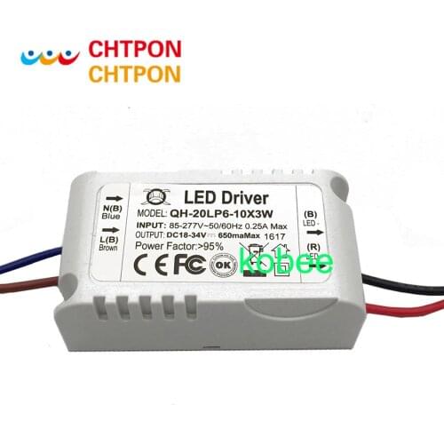 1 Pieces Isolation 20W AC85-277V LED Driver 6-10x3W 600mA DC18-34V LEDPower Supply Constant Current Ceiling Lamp