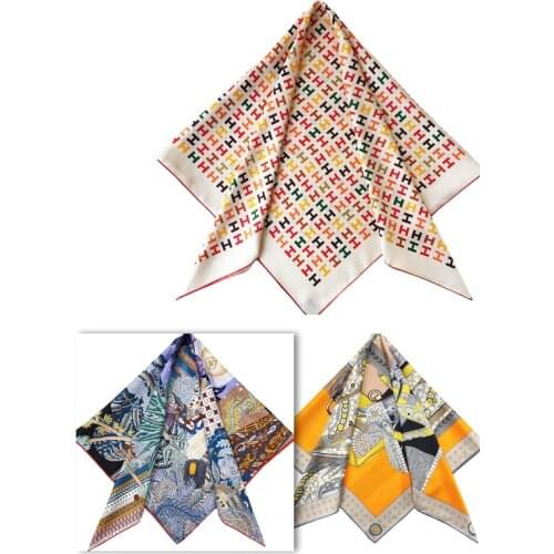 100 % Silk Scarf Shawl Silk Twill Scarf Hand Rolled 100% Mulberry-Silk Scarf 90*90cm foulard en soie 90cm H print