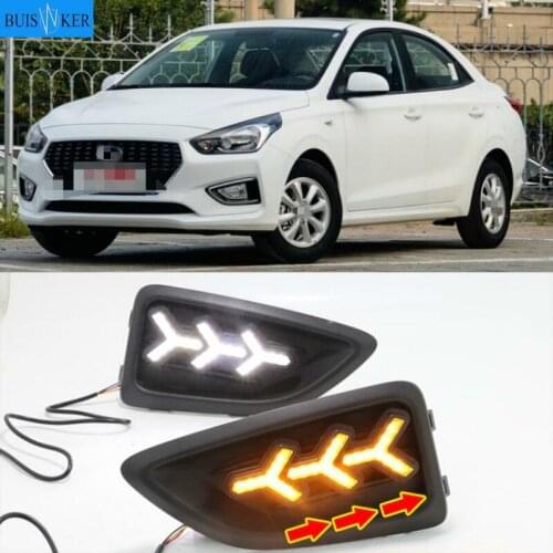 2Pcs For Hyundai Accent VERNA 2017 2018 Fog Lamp Day Light with Turn Signal Function LED DRL Daytime Running Lights