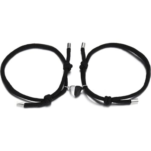 2pcs Magnetic Bracelet Stainless Steel Heart Pendant Charm Couple Bracelets for Lover Friend Men Women Braid Rope Bracelets