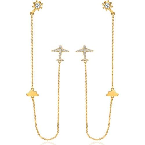 2019 New Arrival Cute airplane long Earrings Chain Trendy Original 925 silver earrings for women Ear Bones Girl Accessories Gift