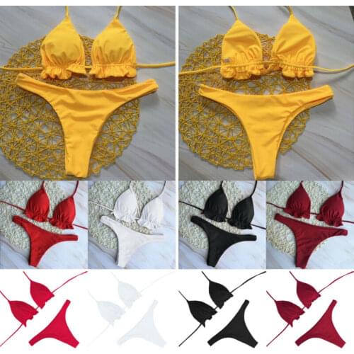 2020 Summer Womens Bikini Set Holiday Lace Up Bandage Sexy Bikini Swimming Costumes Push Up Bra Swimwear Beachwear Bathing Suit