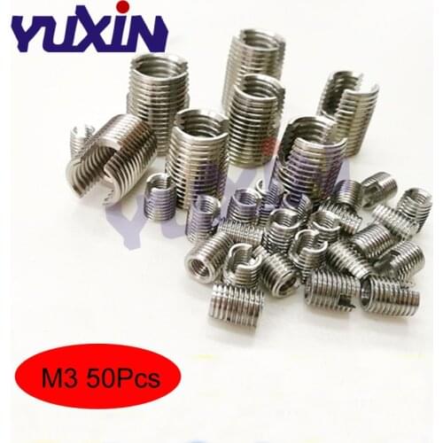 50pcs Stainless Steel M3 Self Tapping Thread Insert Screw Bushing M3*0.5*6mm 302 Slotted Type Wire Thread Repair Insert