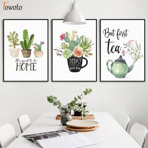Watercolor Plant Canvas Painting Wall Poster Print Multicapacity Green Cactus Canvas Wall Art for Living Room Gardening Picture