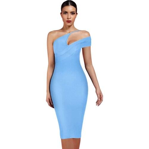Bandage Dress Sexy Strapless Blue Bodycon Bandage Dress 2021 New Summer Asymmetrical Sleeveless Birthday Night Club Party Dress