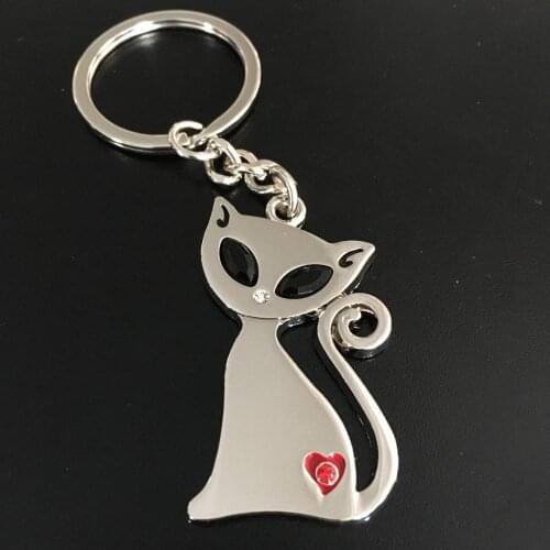 FREE SHIPPING by FEDEX 100pcs/lot New Fashion Metal Cat Keychains Zinc Alloy Cat with Long Tail Keyrings Keyholders Women Gifts