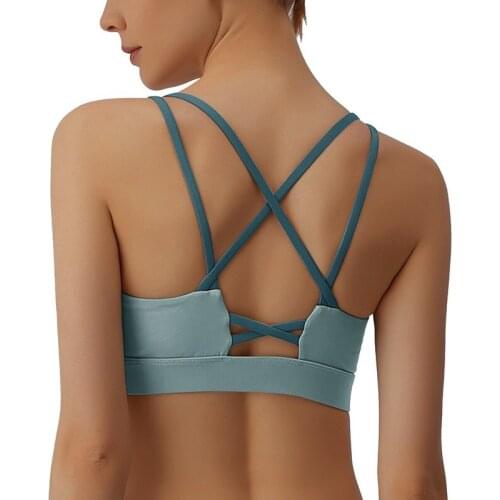 Backless Soft Yoga Bra Women Spaghetti Straps Gym Fitness Crop Tops Shockproof Cross Straps Anti-sweat Push Up Sportswear Bras
