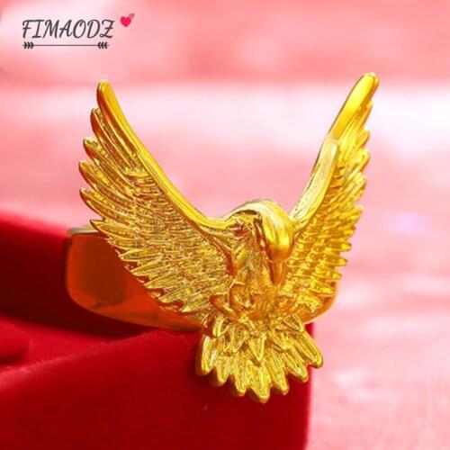 FIMAODZ New Design Personality Punk Rock Golden Eagle Luxury Mens Ring Resizeable To 8-12 Finger Jewelry Never Fade
