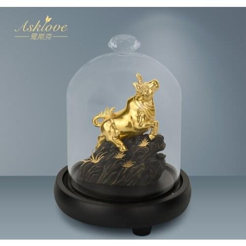 Ox Sculpture Gold Foil Crafts Golden Bull Lucky Ox Statue Office Decoration Home Art Animal Craft Ornament Accessories Gifts