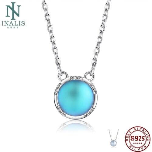 INALIS For Women 925 Sterling Silver Necklace Two Color Choice Round Moonstone O-chain Pendant Necklace Engagement Wedding