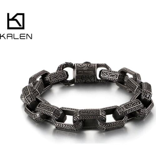 KALEN Punk Matte Link Chain Bracelet Men Stainless Steel 22.5cm Long Chunky Ancient Symbol Charm Pulsera Male Jewellry 2020