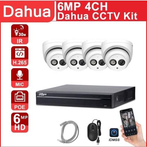 Dahua CCTV kit POE NVR HD 6MP NVR4104HS-P-4KS2 IP Camera IPC-HDW4631C-A 4CH Motion detection APP P2P Built-in Mic