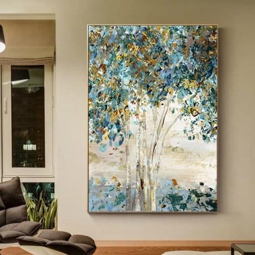 Gold Foil Money Tree Picture for Living Room Home Decor 100% Hand Painted Abstract Oil Painting on Canvas No Framed Canvas Only