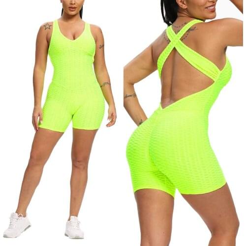 Back Cross Playsuits Solid Color V-Neck Sleeveless Romper Womens Sportwear Summer Workout Fitness Yoga Jumpsuit Backless XXL