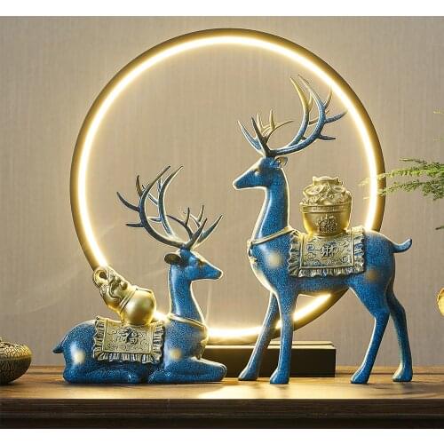 2-Pieces Resin Deer Figurine Statue Miniature Cute Deer Sculpture Home Desktop bookshelf Decoration Craft Gift Wine TV cabinet