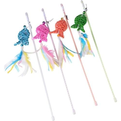 Cat ToyWand Fish Funny Cat Feather Wand Kitten Cats Catcher Teaser Stick Cat Interactive Toys Wood Rod Toy With Mini Bell
