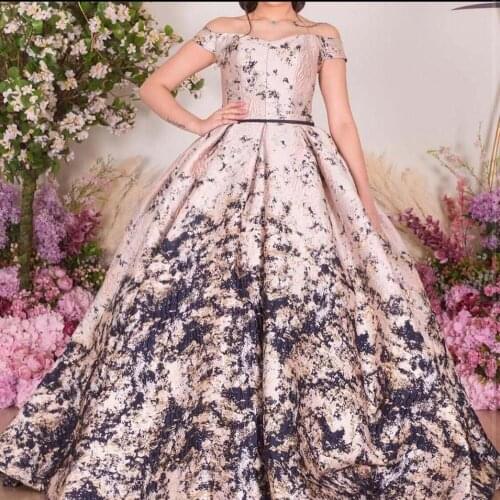 Best Selling Formature De Vestidos Sweetheart Cap Sleeve Pleated Flower Ball Gown Prom Dresses